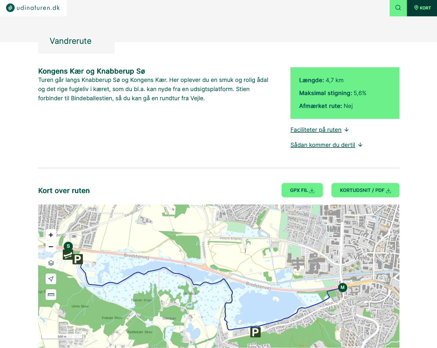 Detaljevisningssiden i den nye Umbraco CMS løsning til Naturstyrelsens site, udinaturen.dk
